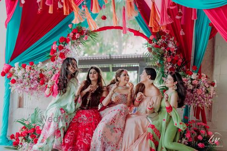 Photo of mismatched bride and bridesmaids photo