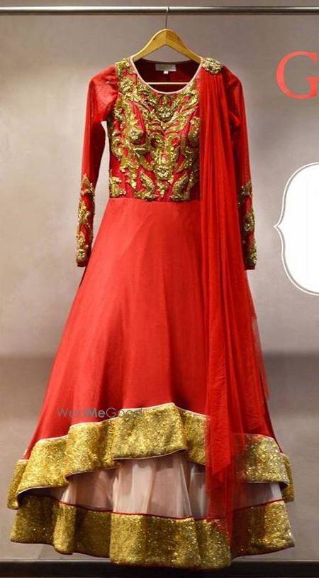 Photo of red layered anarkali lehenga