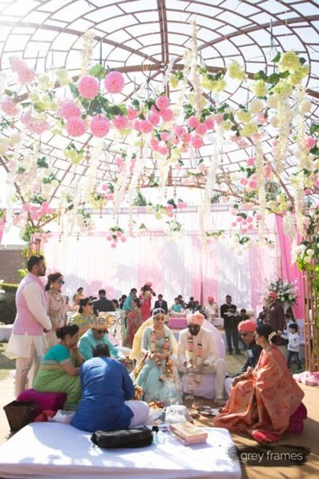 Photo of Pastel mandap decor for morning wedding