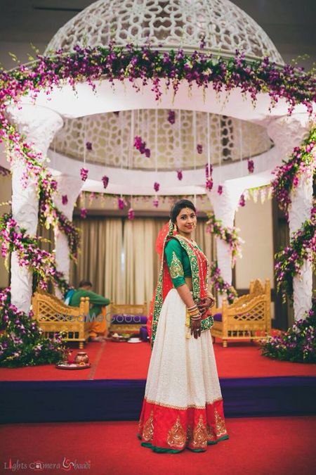 Photo of white and red lehenga