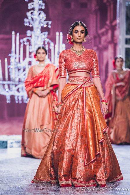 Photo of Tahiliani Benarasi Red and Yellow Light Lehenga