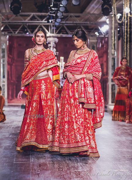 Photo of Tahiliani Red Lehenga with Gold Zari Work