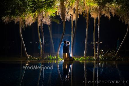 Photo of romantic couple sea side pre-wedding shoot