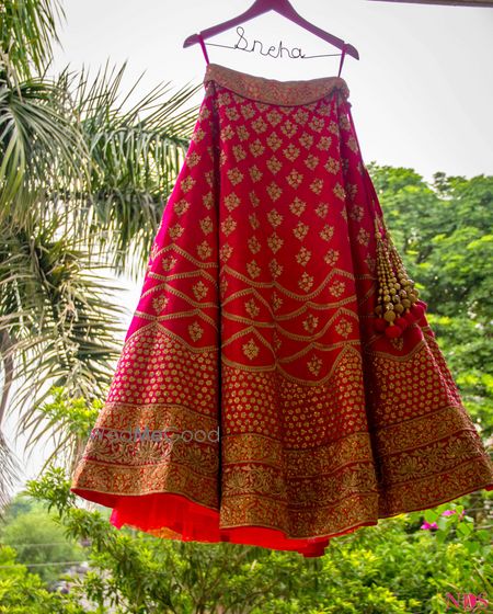 Photo of Bright Pink and Red Lehenga on Personalised Hanger