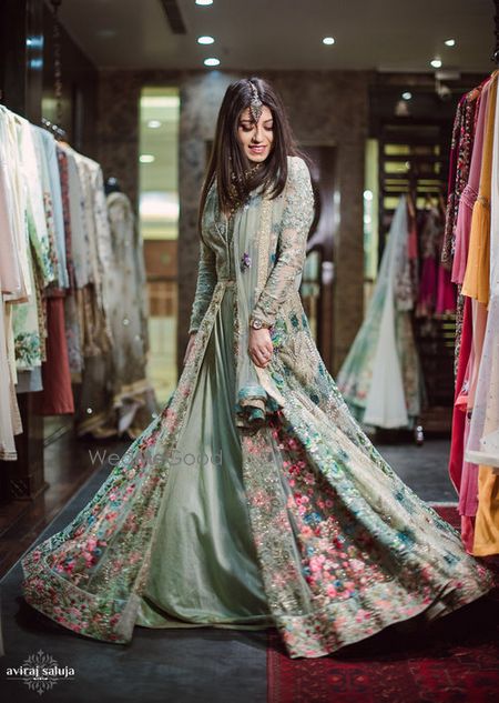 Light Green Outfits Photo jacket lehenga