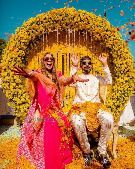 Photo of unique mehendi decor idea couple seating