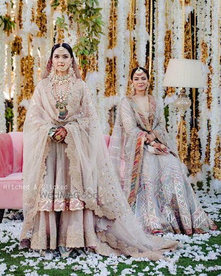 Photo of bride in a dull gold offbeat bridal sharara