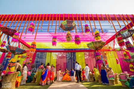 Photo of Pink and yellow mehendi decor idea