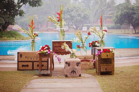 Photo of wooden boxes corner decor