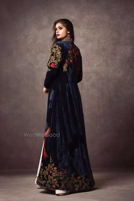 Photo of royal blue velvet embellished florals jacket