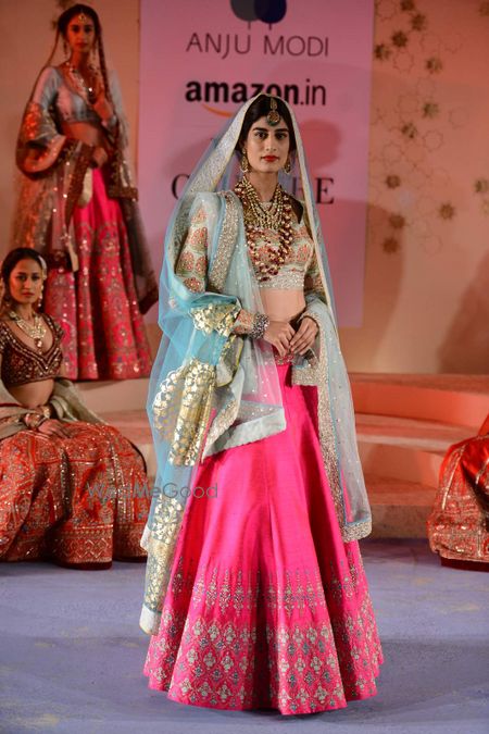 Photo of fuschia pink raw silk plain lehenga