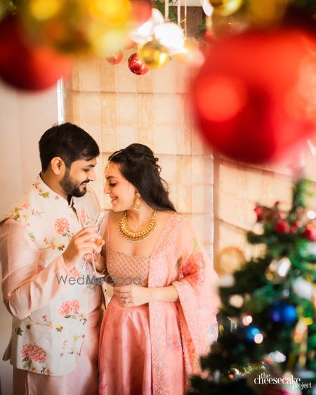 Photo of A cute couple portrait from a home wedding.