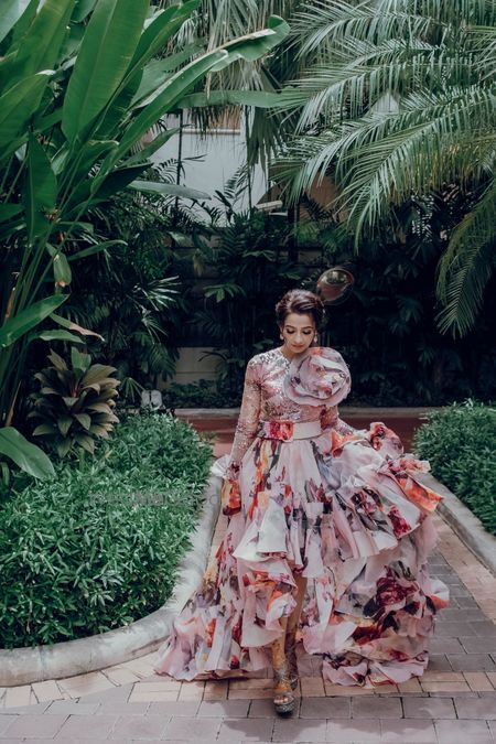 Photo of Bride wearing an easy-breezy printed dress.