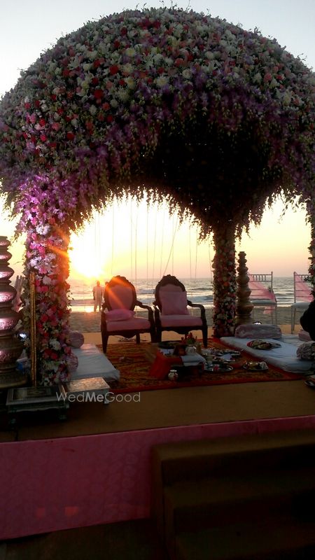 Photo of Destination wedding lavender theme floral mandap