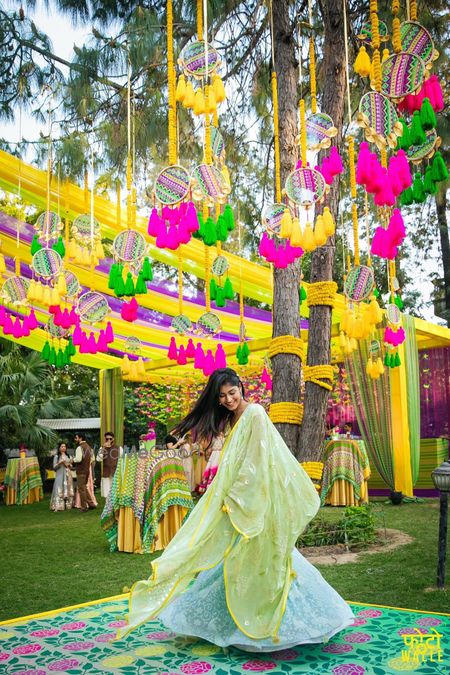 Photo of Hanging dreamcatchers from tree for mehendi decor