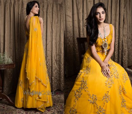 Photo of mustard yellow sleeveless anarkali