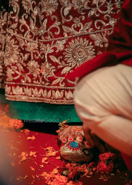 Photo of deep red bridal lehenga