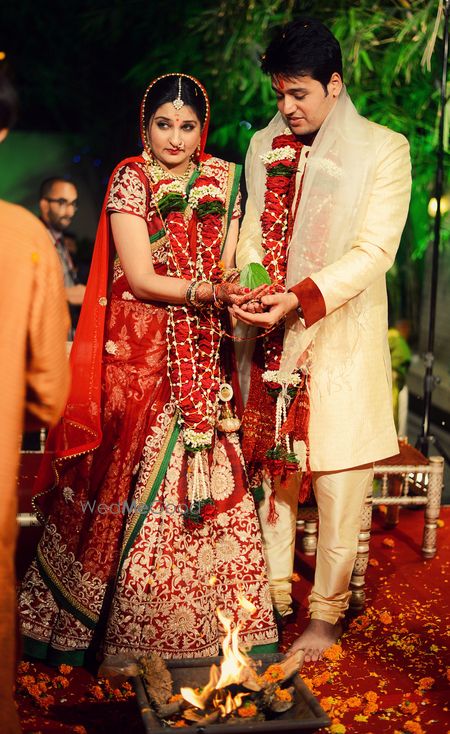 Photo of deep red bridal lehenga