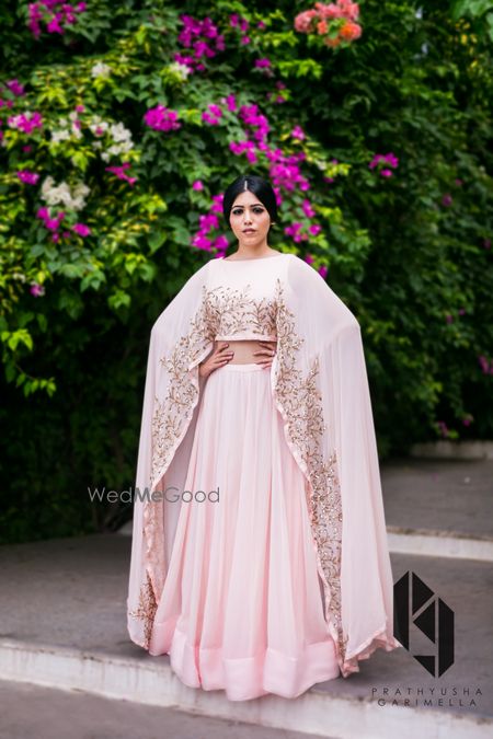 Photo of baby pink lehenga with gold work