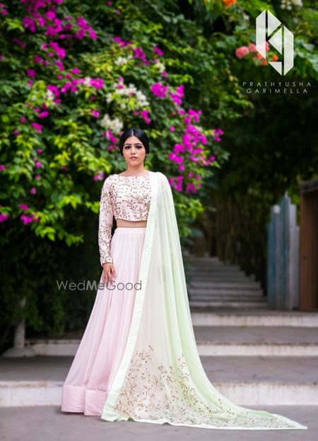 Photo of light pink and light green lehenga