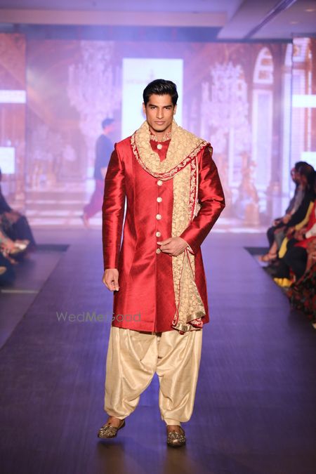 Photo of raw silk red bandhgala