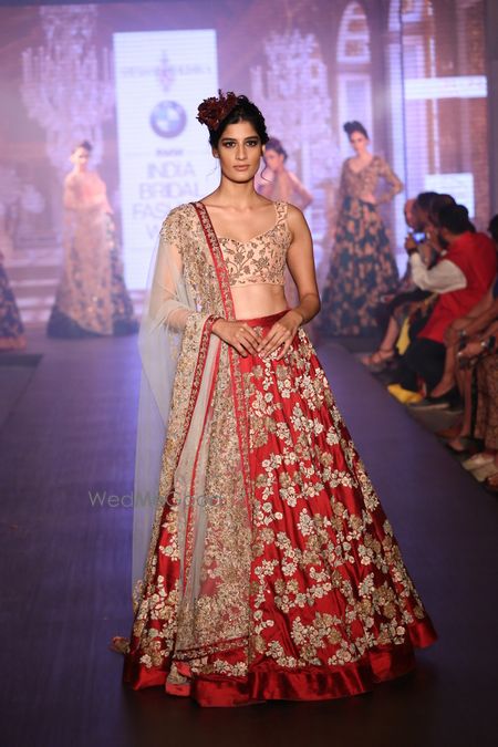 Photo of deep red raw silk lehenga