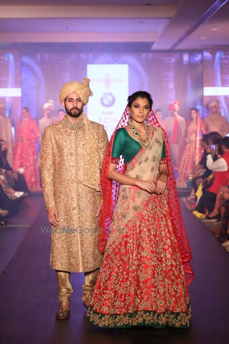 Photo of red lehenga with green border