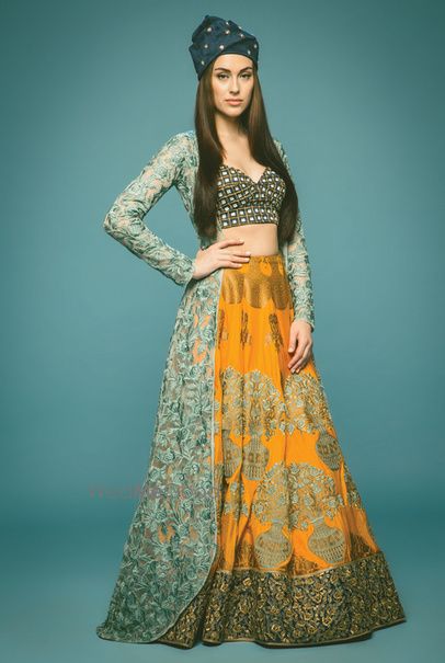 Photo of yellow and blue lehenga