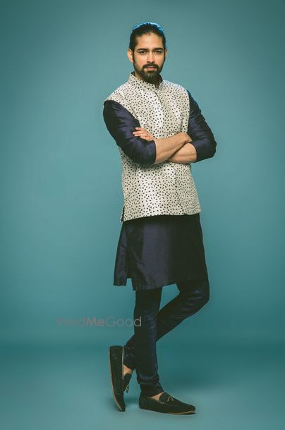 Photo of navy blue silk kurta