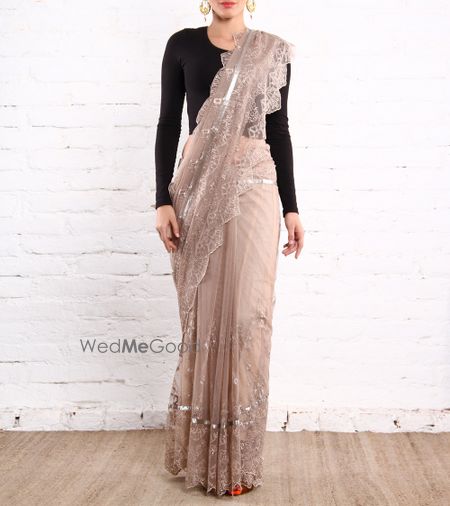 Photo of crop top blouse with grey lace saree