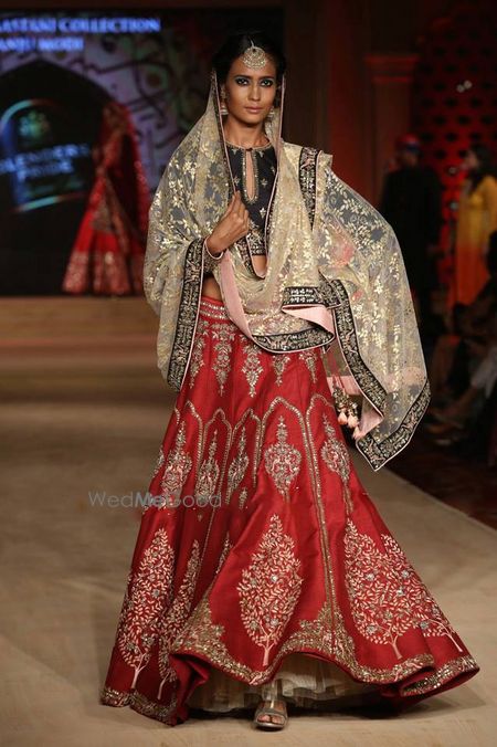 Photo of red and navy blue bridal lehenga