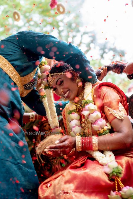 Photo of Gorgeous candid shot of a south indian bride on the wedding day