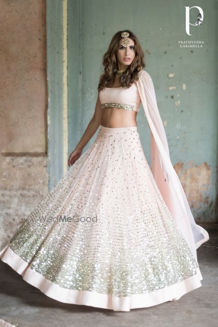 Photo of Shimmery pink lehenga for an engagement or sangeet