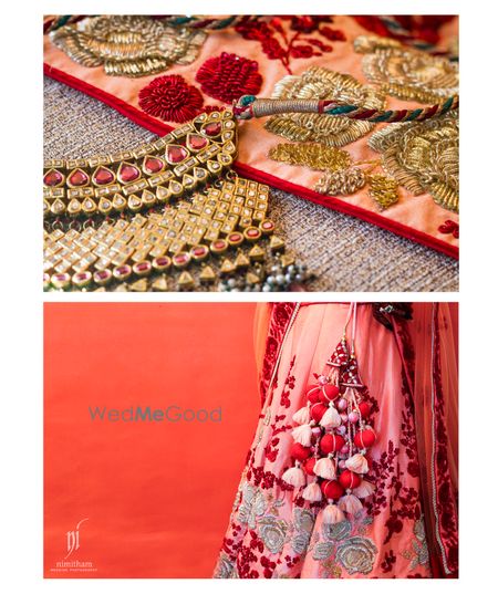 Photo of peach and red lehenga