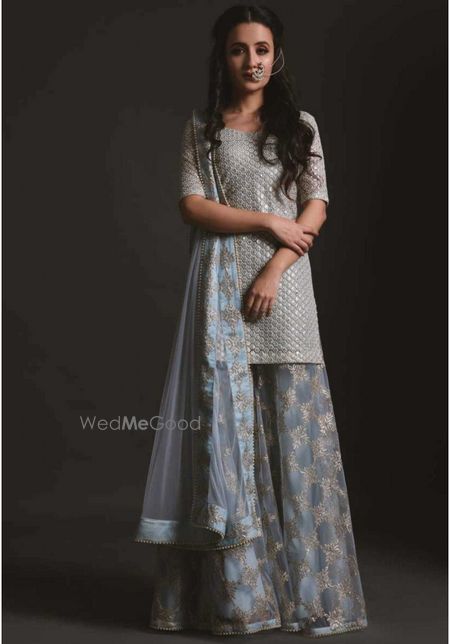 Photo of Sister of the bride outfit sharara with long grey kurta