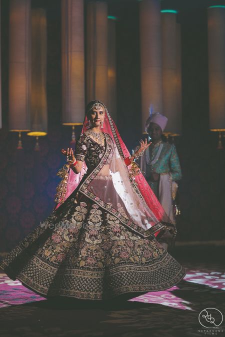 Photo of Velvet bridal lehenga for winter wedding