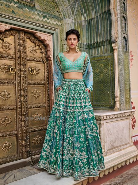 Photo of Turquoise Anita dongre lehenga with pockets