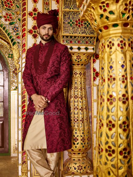 Photo of Anita Dongre groomwear maroon sherwani