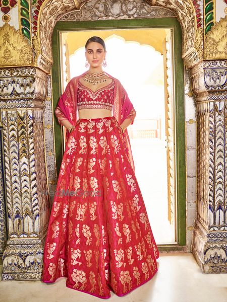 Photo of Red bridal lehenga by Anita Dongre benarasi