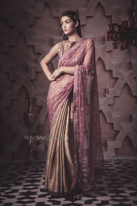 Photo of gold and lavender saree