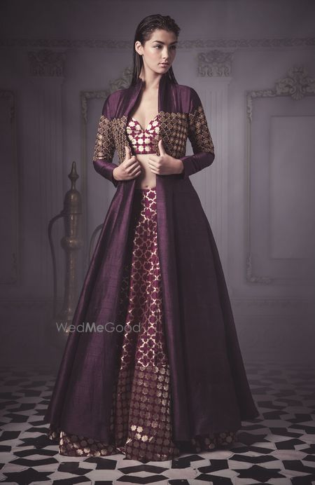 Photo of aubergine jacket lehenga