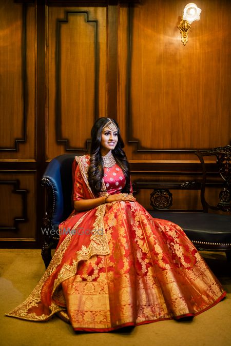 Photo of Benarasi bridal lehenga in red