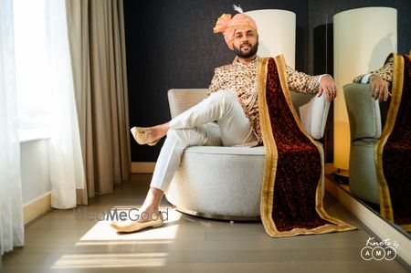 Photo of Groomwear sherwani with velvet stole