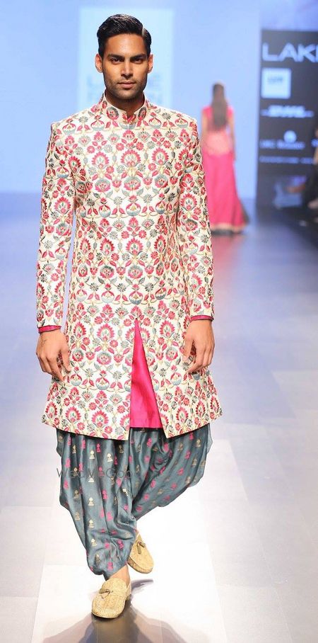 Photo of off white and pink sherwani