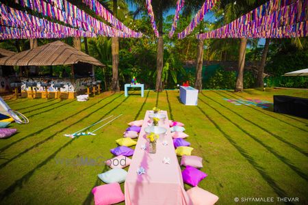 Photo of Mehendi or brunch decor idea with low seating cushions