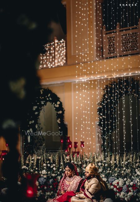 Photo of Open courtyard mandap idea with fairy lights