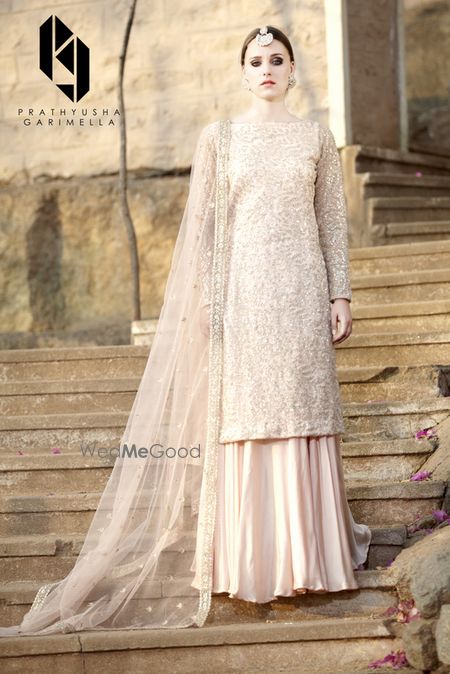 Photo of Champagne Gold Long Kurta with Lehenga