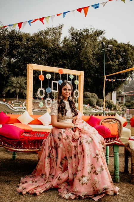 Photo of Floral print light lehenga for mehendi