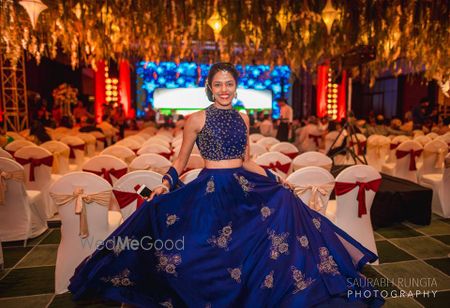 Photo of Royal Blue Lehenga with Scattered Motifs