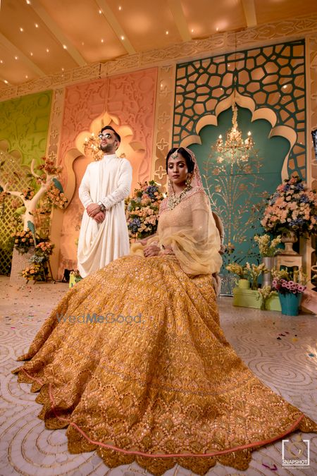 Photo of A subtle portrait of a bride and groom in contrasting shades